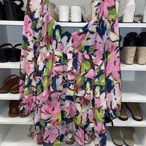 NWOT Abercrombie Floral Ruffle Tiered Long Sleeve Mini Dress